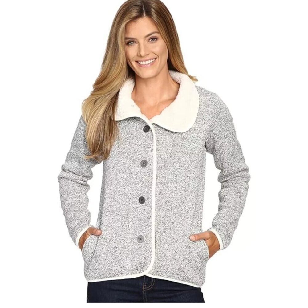 Columbia Gray Sherpa Sweater Fleece Jacket Button Down Cardigan Medium
